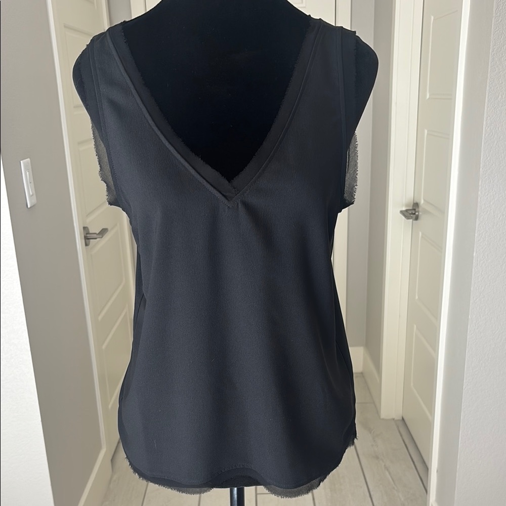 Halogen Raw Edge Black Tank Top with V-Neckline Front & Back Size S - Picture 7 of 11